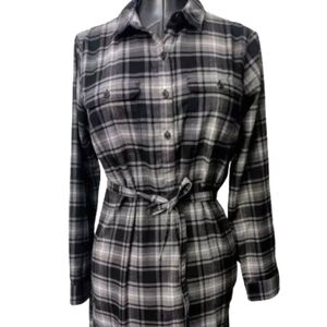 Eddie Bauer Dress Sz 10 Plaid Flannel Button Up Shirt Dress Cabin Core 35"L